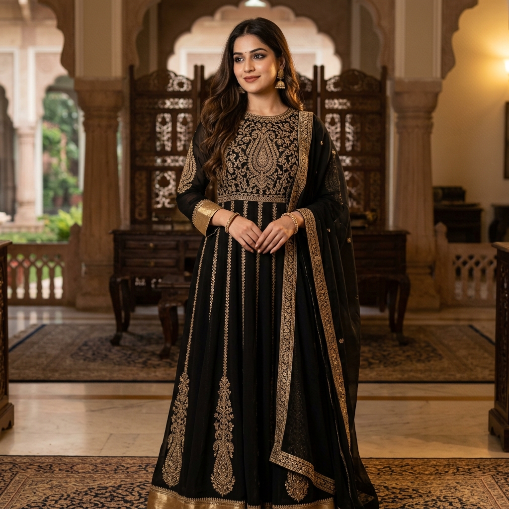 Velvet Embroidered Anarkali